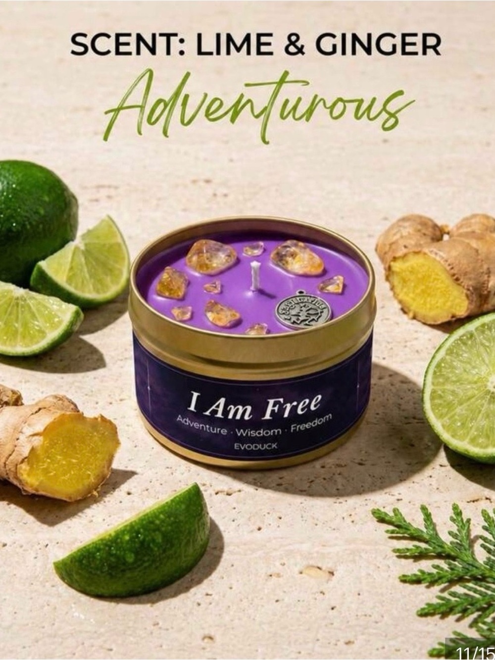 I Am Free Lime & Ginger Scented Candle - Purple